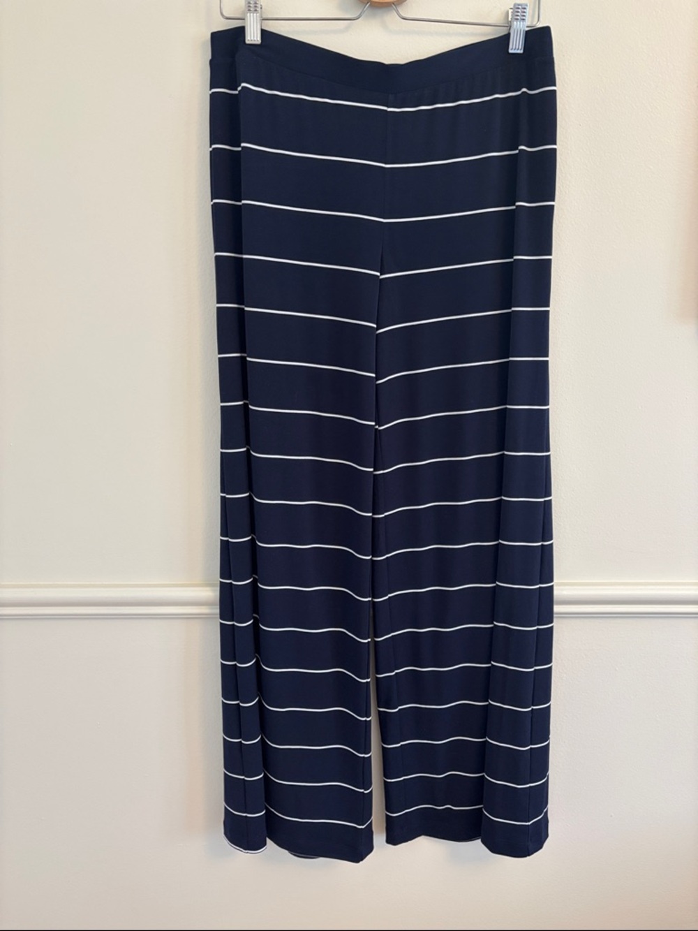 Chico's Navy and White Striped Wide-Leg Pants
